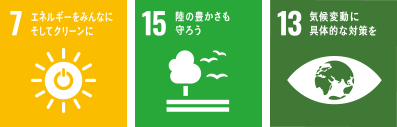 7エネルギーをみんなにそしてクリーンに 15陸の豊かさも守ろう 13気候変動に具体的な対策を