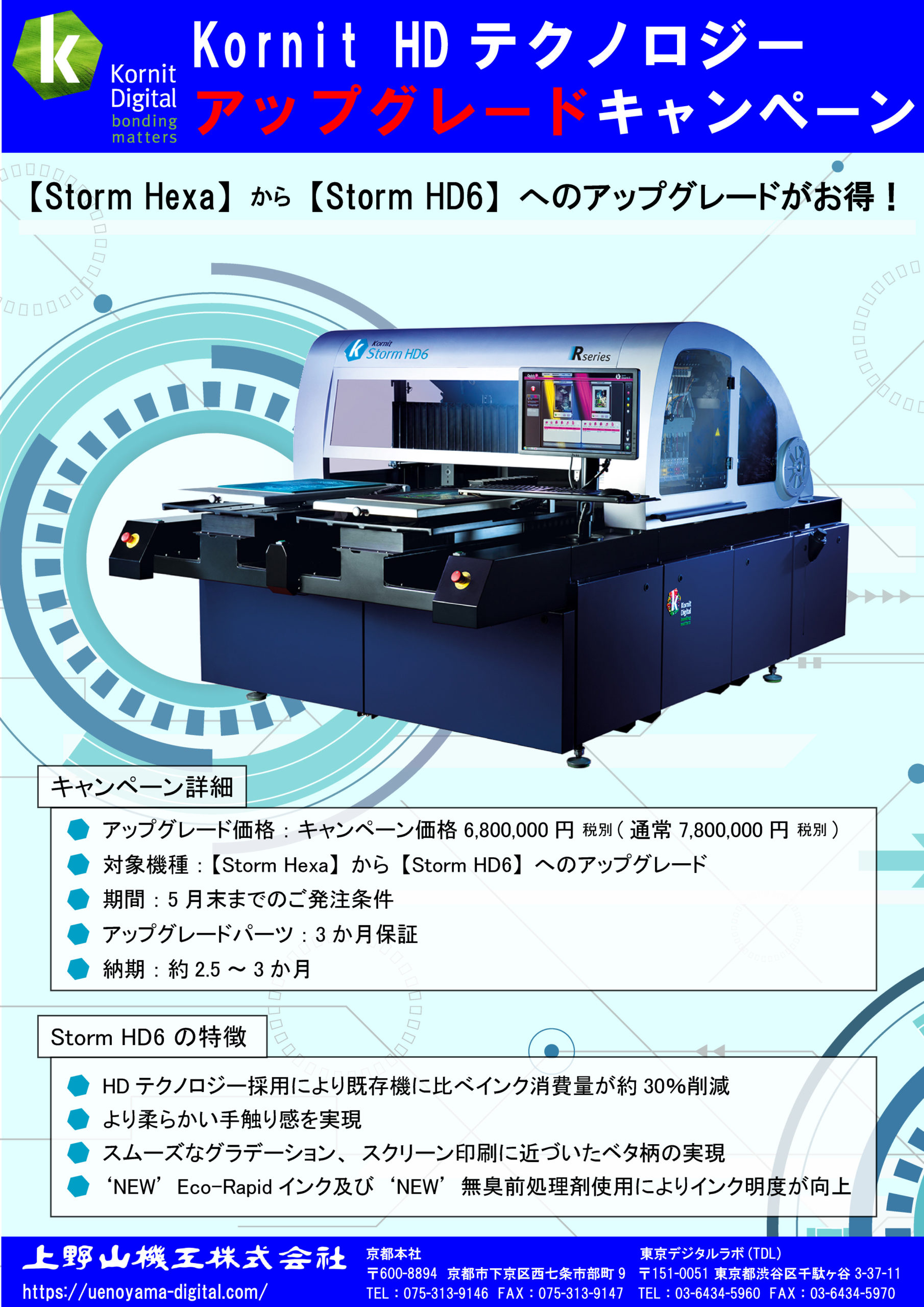 Kornit HD テクノロジー アップグレードキャンペーンのお知らせ