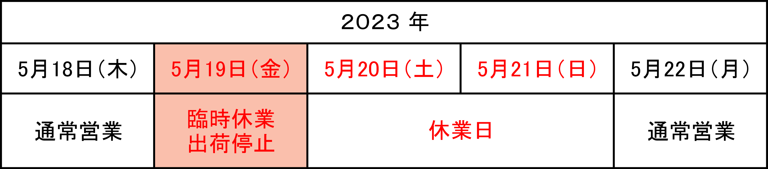 臨時休業及び出荷業務停止のお知らせ